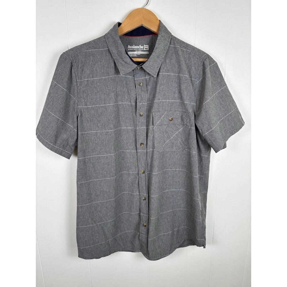 Avalanche Men's Size Med Gray Short‎ Sleeve Button Up Stretch Shirt Hiking EUC
